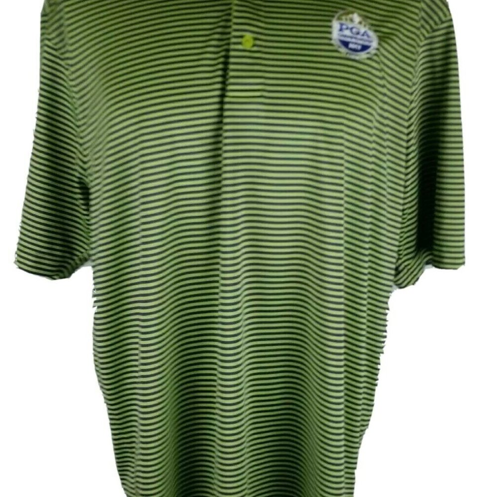 PGA AUTHENTIC MENS GREEN  STRIPED GOLF POLO SHIRT